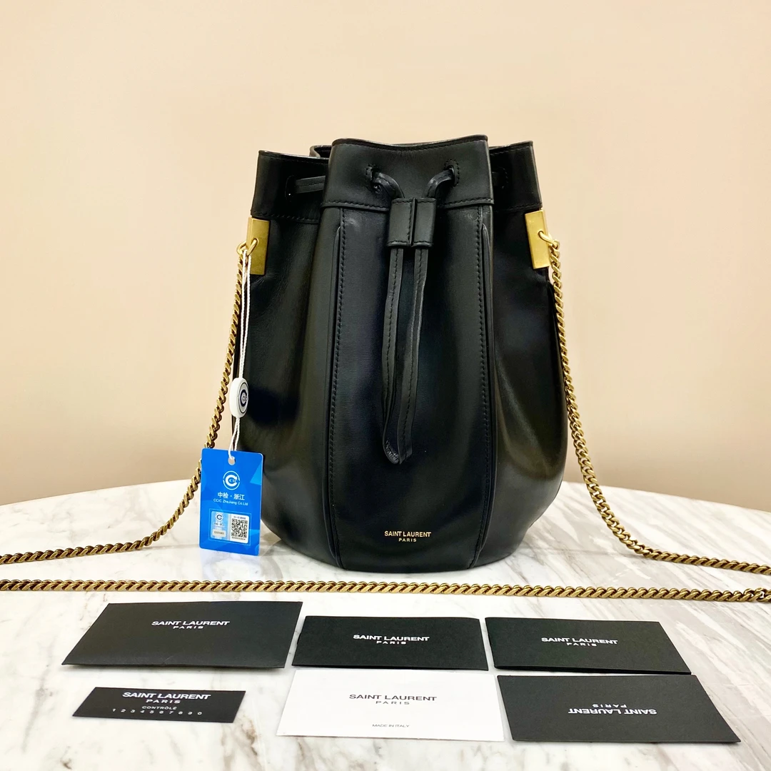 99新 YSL/圣罗兰 Talitha黑色水桶斜挎包 98新