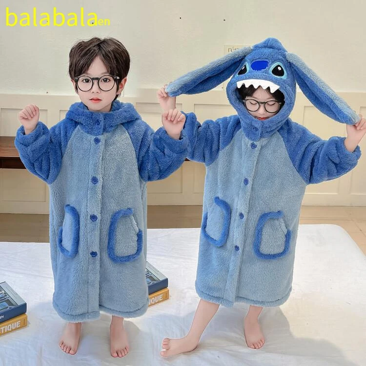 巴拉巴拉恩男童冬款睡袍珊瑚绒冬季保暖男孩法兰绒浴袍儿童家居服