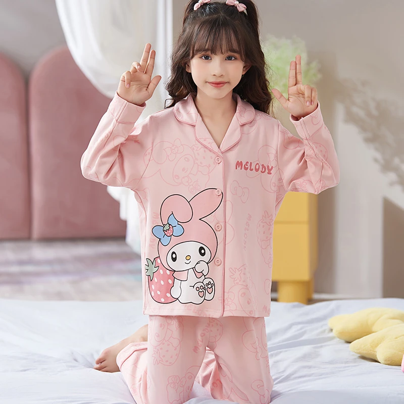美乐蒂儿童睡衣女童纯棉长袖中大童春秋季可爱公主女孩家居服薄款