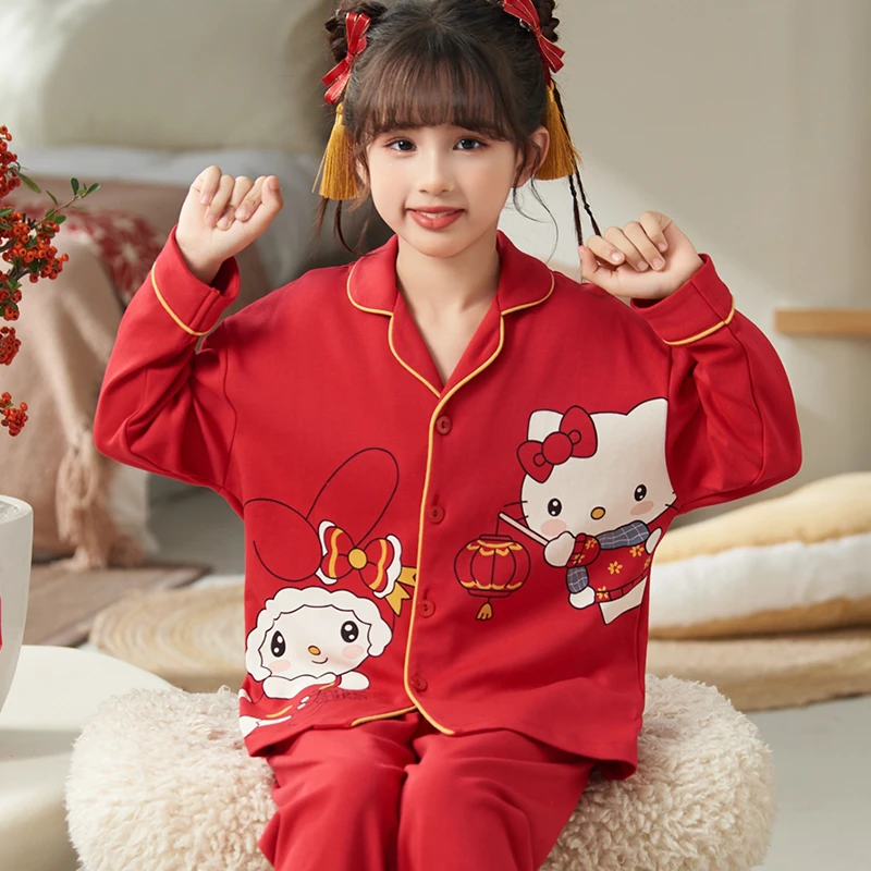 2025新款女童睡衣春秋季款纯棉长袖薄款儿童小女孩卡通美乐蒂套装