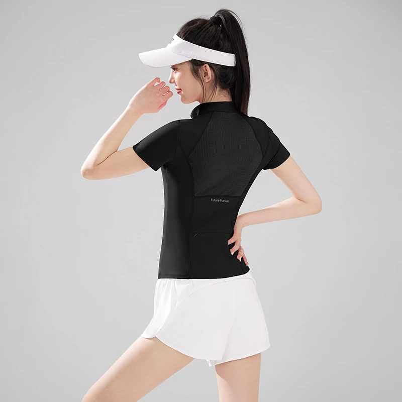 【姗姗快跑】夏季凉感腰包半拉链短袖女跑步健身运动t恤健身服34803