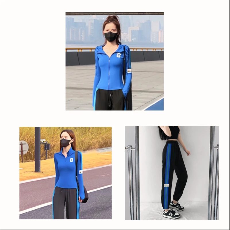 【姗姗快跑】32078Y健身外套女子速干上衣长袖跑步运动瑜伽服三件套