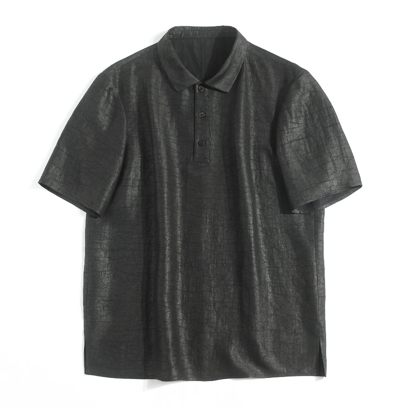 N22C283【男款】春夏新款桑蚕丝龟裂纹香云纱短袖上衣T恤