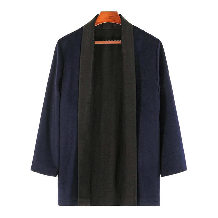 88836 男士双层双面穿风衣 桑蚕丝水波纹羊毛呢中式复古休闲外套