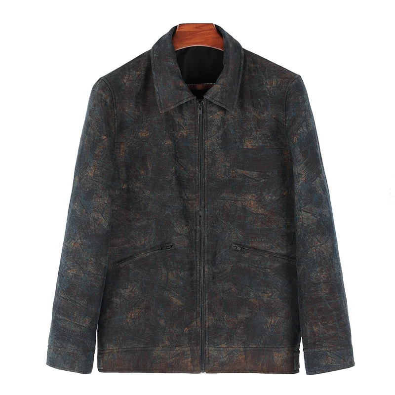 88903 男士翻领夹克外套棉衣桑蚕丝龟纹新中式复古休闲上衣