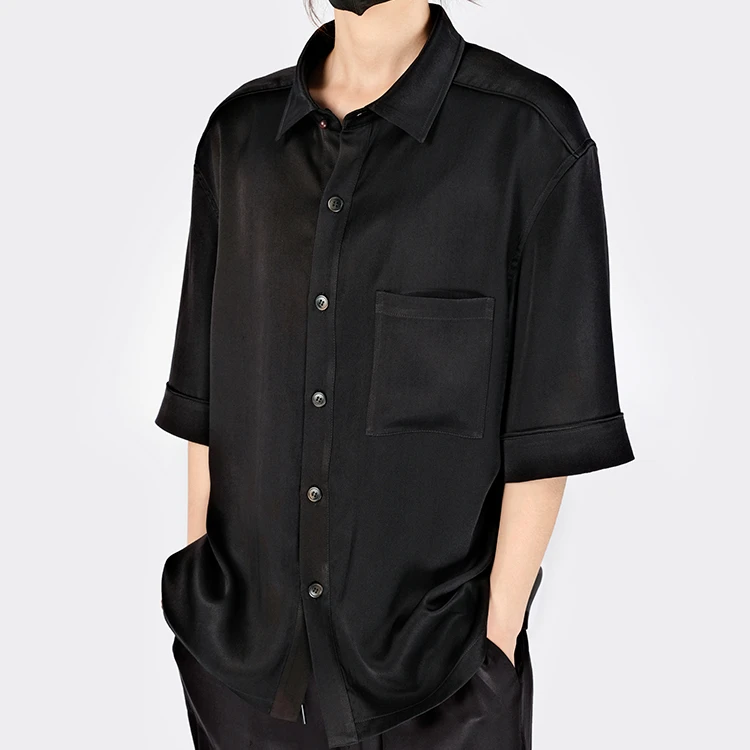 88515 男子双面衬衫 桑蚕丝双面重缎香云纱夏季中式舒适短袖
