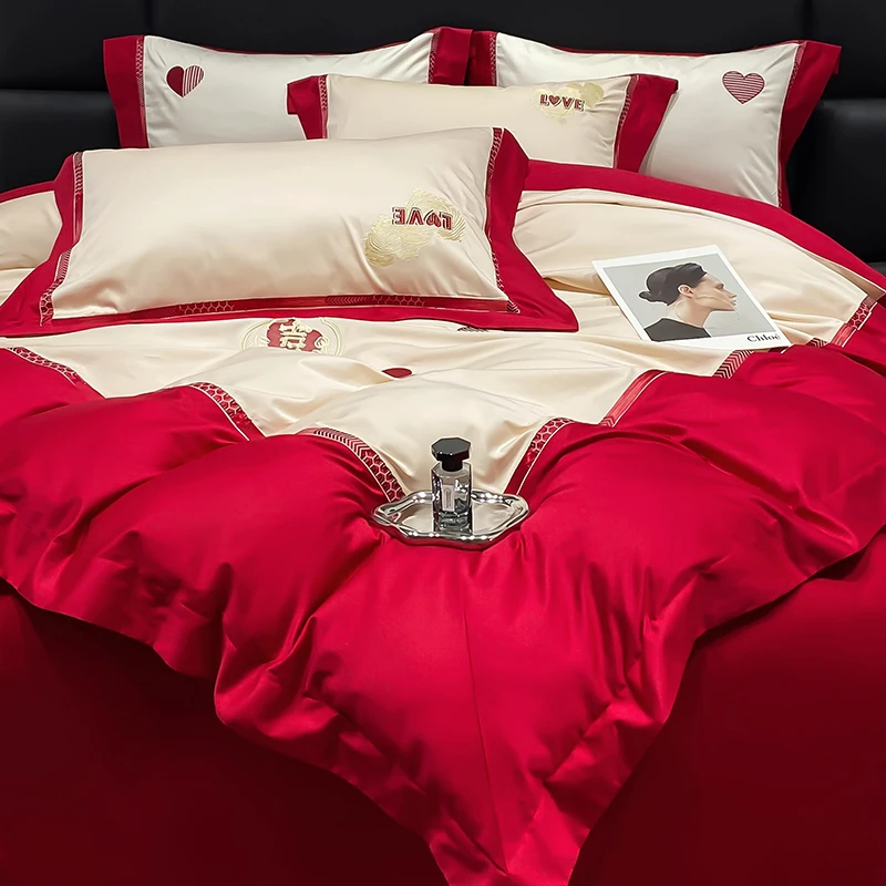 2024新款140支长绒棉全棉轻奢重工绣花工艺款婚庆四件套多件套装