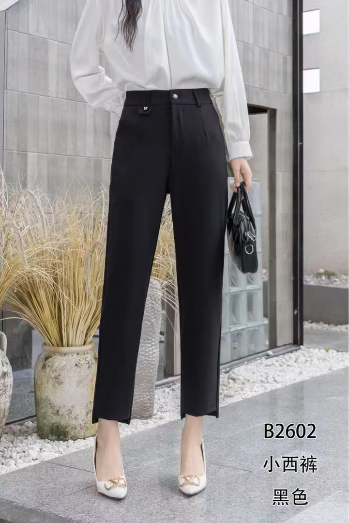 【慕妍专属】2602（裤长90）春夏黑色高腰九分直筒烟管西裤
