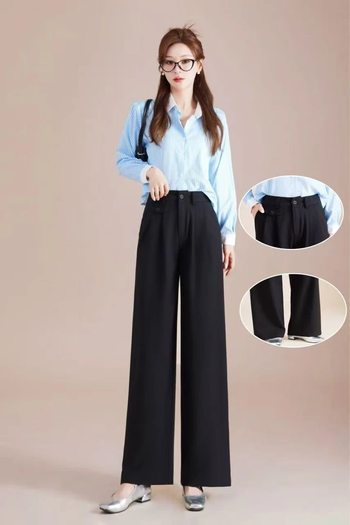 【慕妍专属】8826（裤长102左右）秋款高腰垂感窄版阔腿休闲裤
