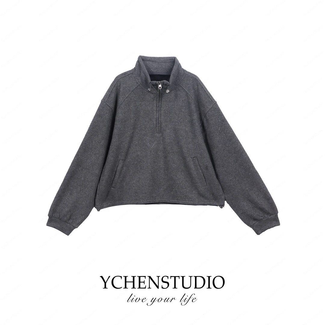 YCS【秘境】冬季新款立领抽绳半开拉链加绒长袖卫衣W965