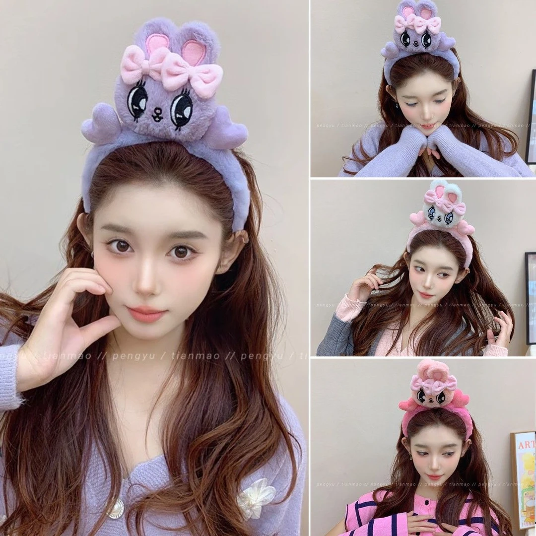 兔耳朵洗脸发箍高颅顶显脸小绝美头箍富家千金可爱风减龄毛绒头饰
