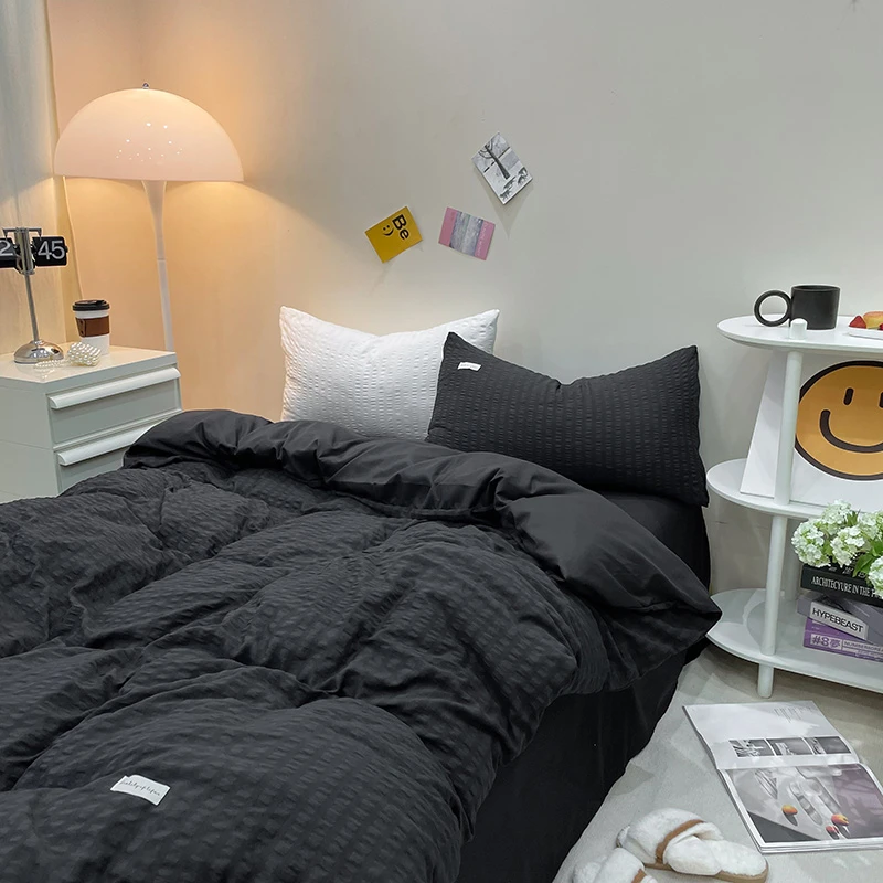 ins风高级感床上四件套泡泡纱水洗亲肤被套床单宿舍套件简约北欧3