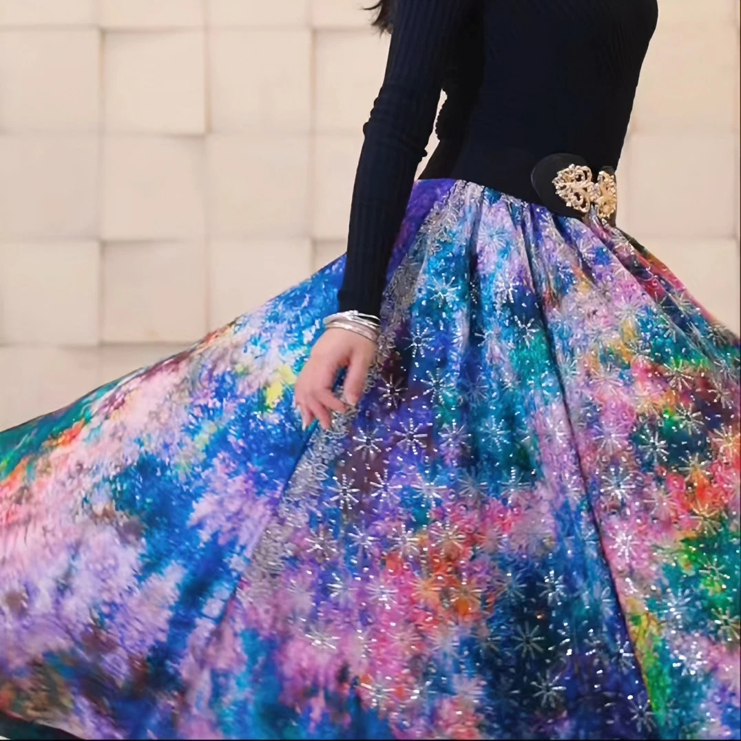 尼泊尔重工扎染大摆A字休闲款显瘦半身裙显瘦半身裙显瘦半身裙