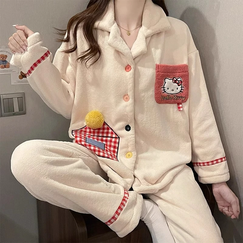 珊瑚绒睡衣女2024秋冬季新款加绒加厚甜美网红爆款外穿家居服套装