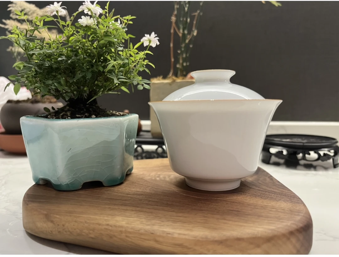 单色釉纯手工马蹄盖碗