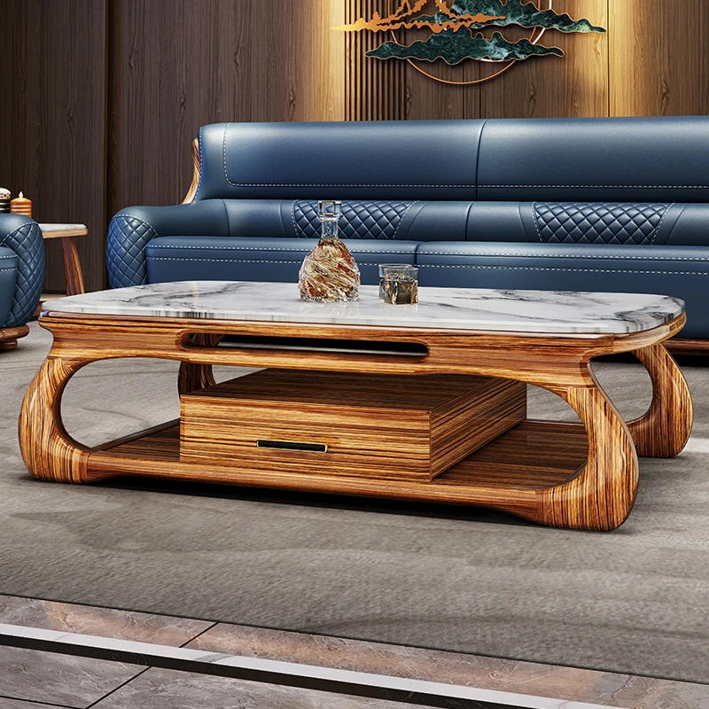 2025设计师新款乌金木大理石茶几现代新中式客厅家用长方形茶几