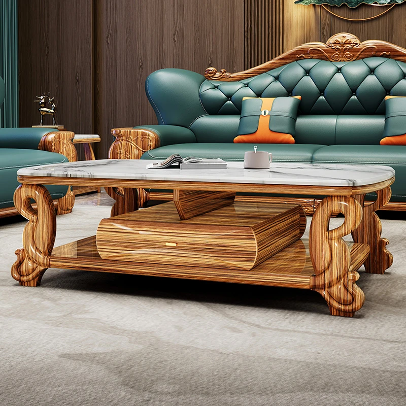 2025设计师新款乌金木大理石茶几现代新中式客厅家用长方形茶几