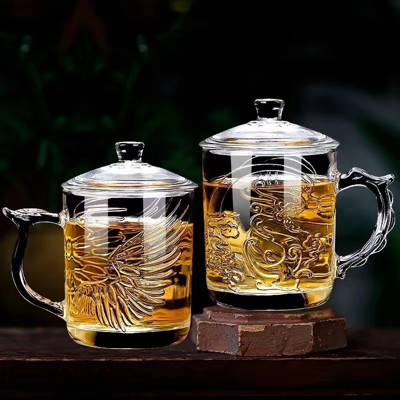 玻璃杯透明家用大容量喝水杯带盖茶水杯创意杯子加厚耐热泡茶杯