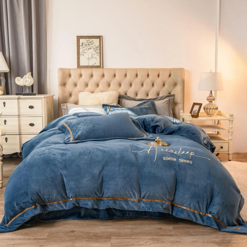 冬季双面加厚牛奶珊瑚绒床上四件套法兰绒床笠床品加绒面被套床单