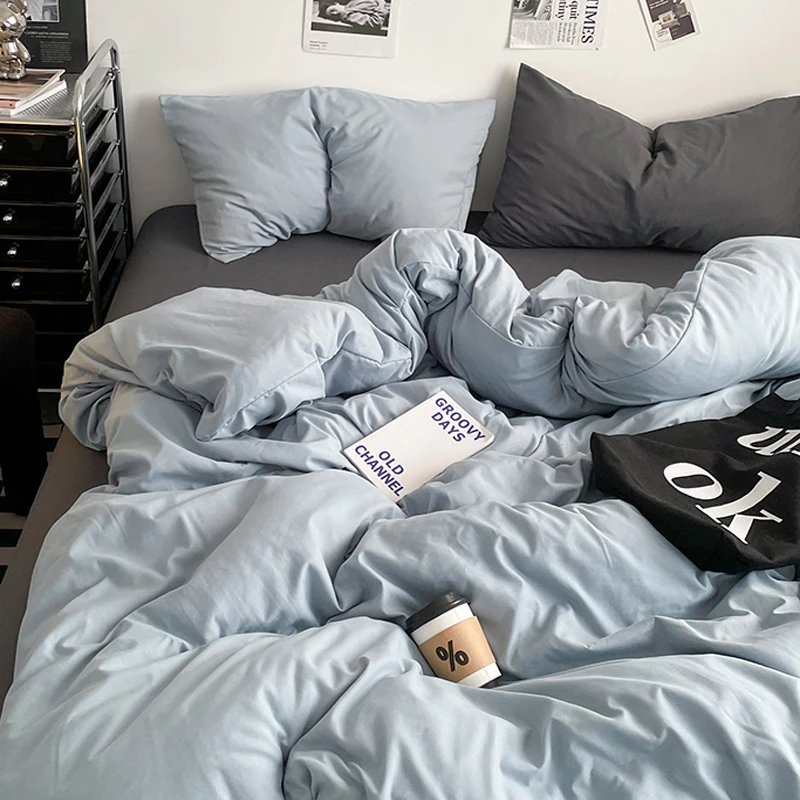 简约水洗棉床单被罩四件套非全棉纯棉男生床品套件宿舍被套三件套
