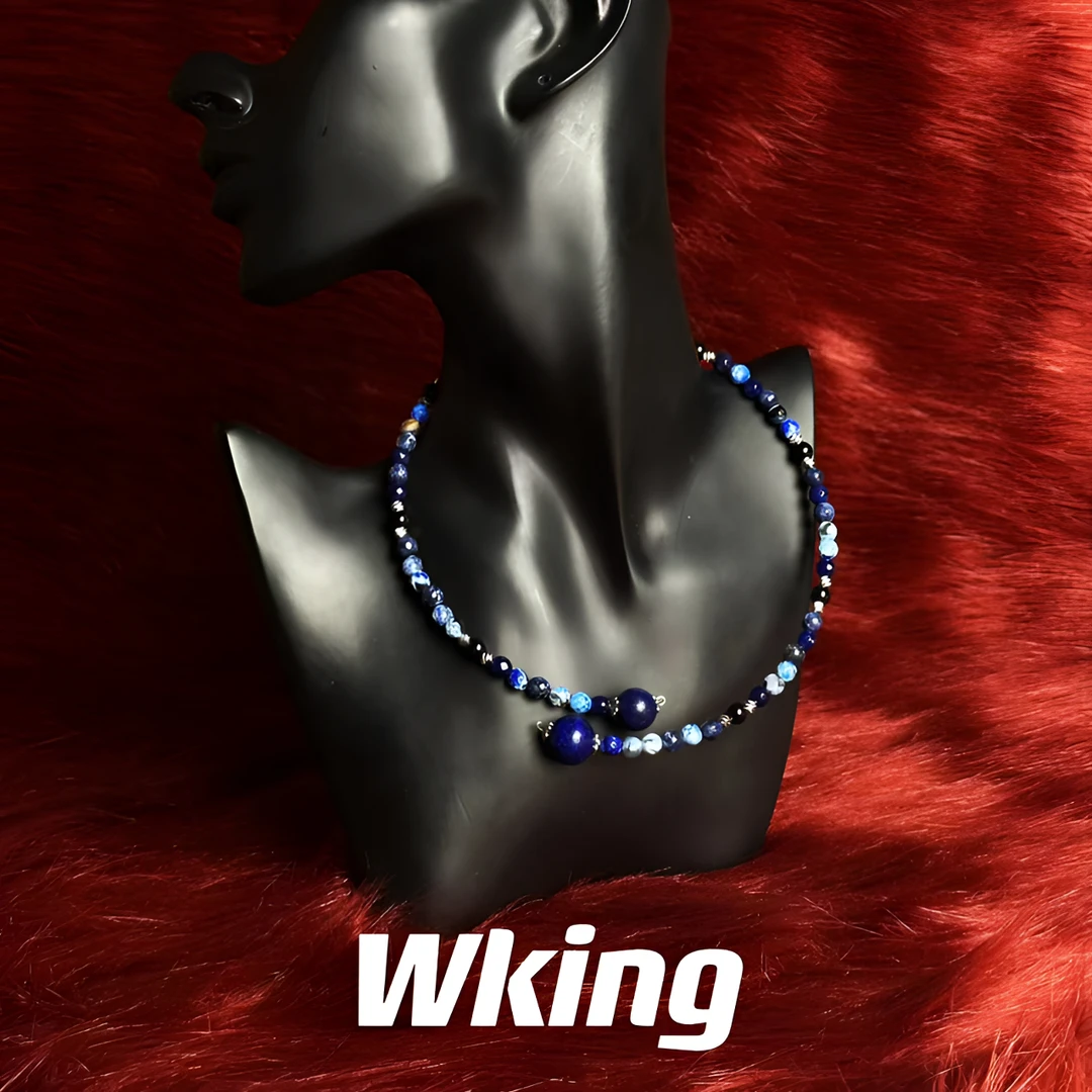 铜合金大理石项链 王大嘴原创 轻奢气质蓝黑渐变珠珠项圈A427