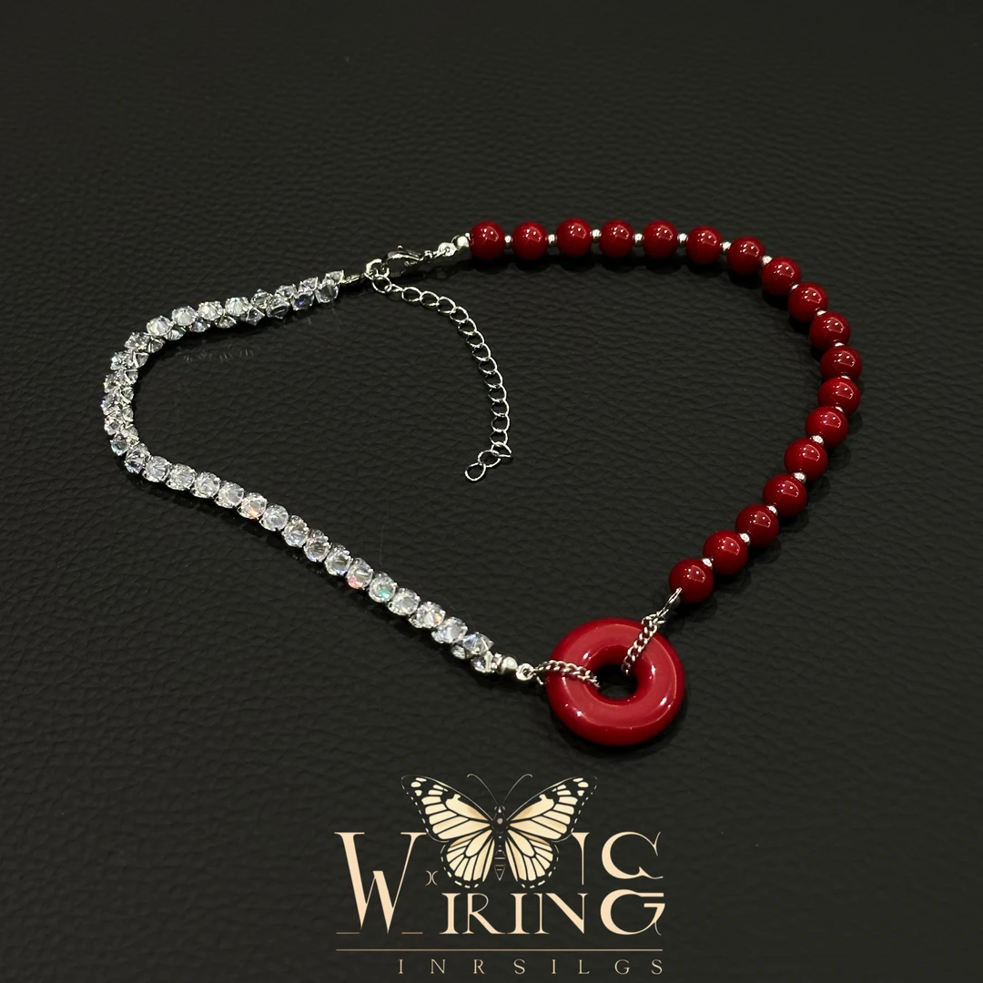 铜合金锆石项链 王大嘴原创 “平安扣”新中式AB锆石红珠项链A924