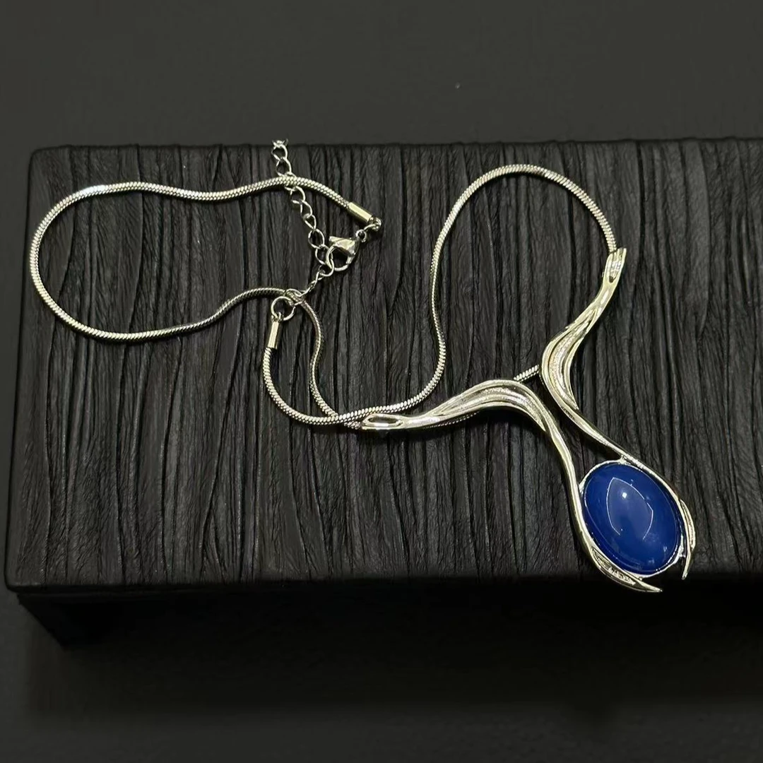 铜合金项链 王大嘴原创 轻奢气质蓝色人鱼泪项链A623