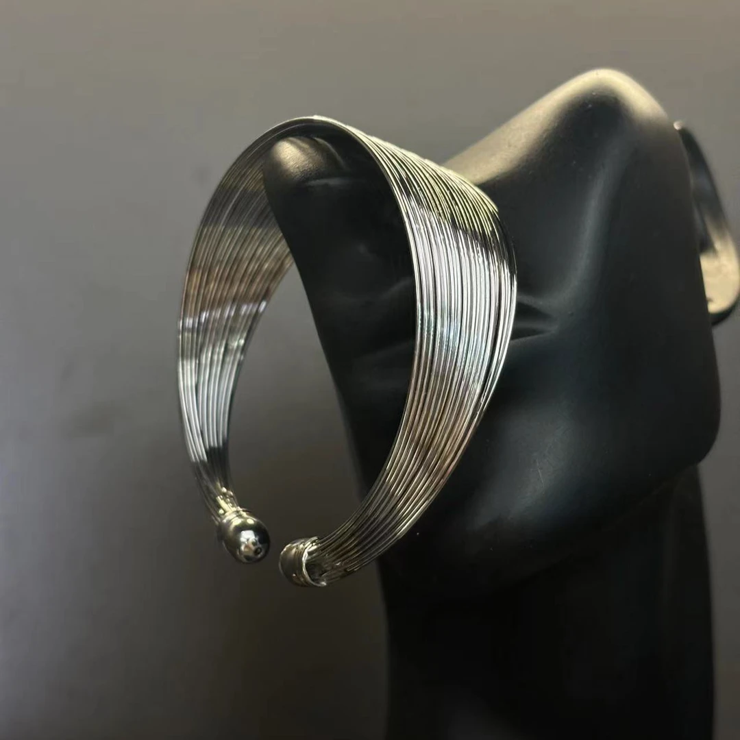 铜合金手镯 王大嘴原创 欧美轻奢银色线圈套装手镯A447