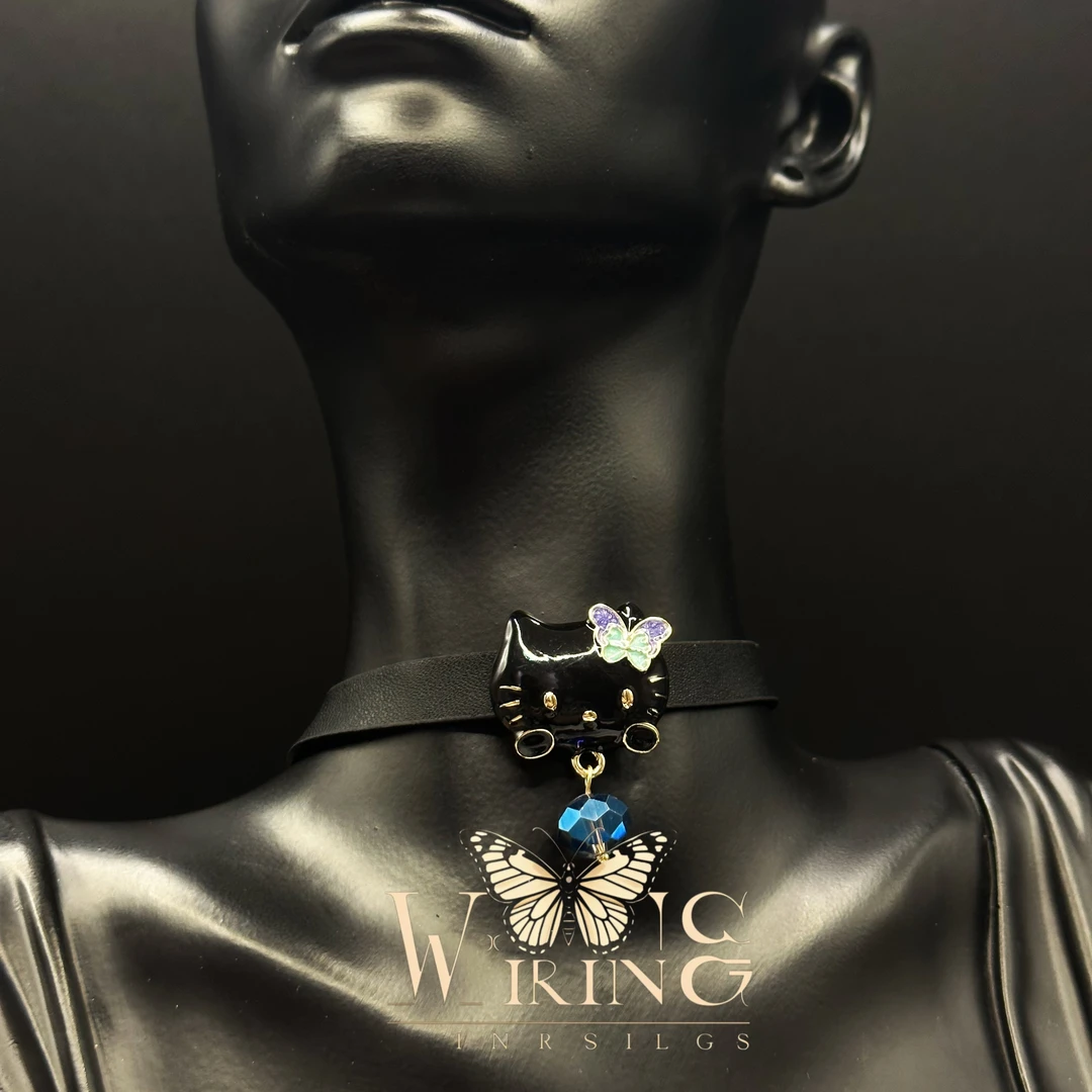 铜合金皮质项链 王大嘴原创 “黑皮猫咪”时尚超酷猫咪皮质项链A640