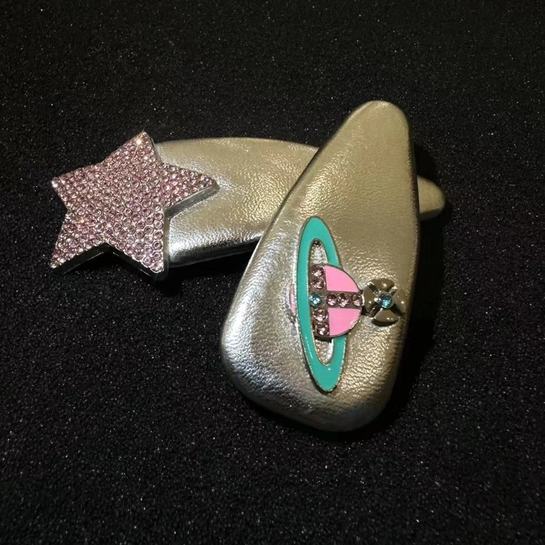 设计师款 AB款满锆五角星土星银色皮质发卡A011