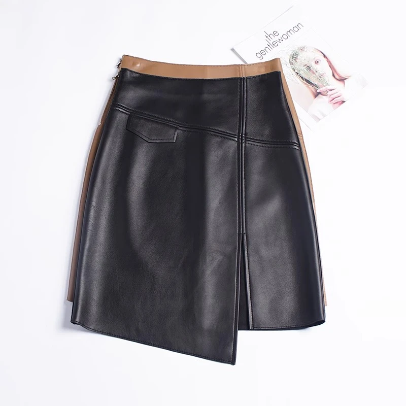 中长款长裙裙子真皮皮裙绵羊皮半身裙时尚高腰显瘦A字裙皮裙半身