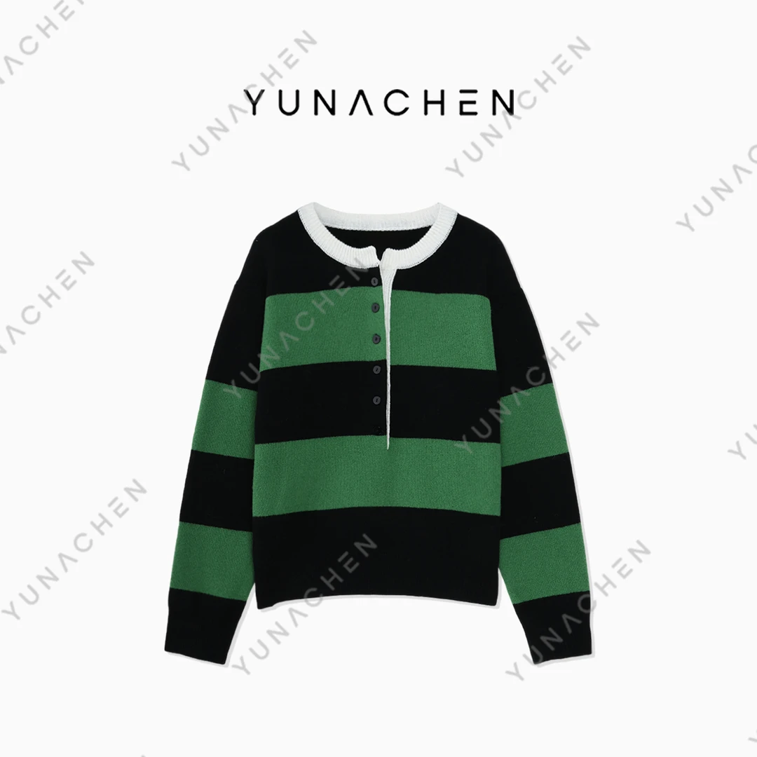 菠萝宝宝yuna【茉衫】ZK28 秋冬新款撞色条纹开衫针织衫女245-92355