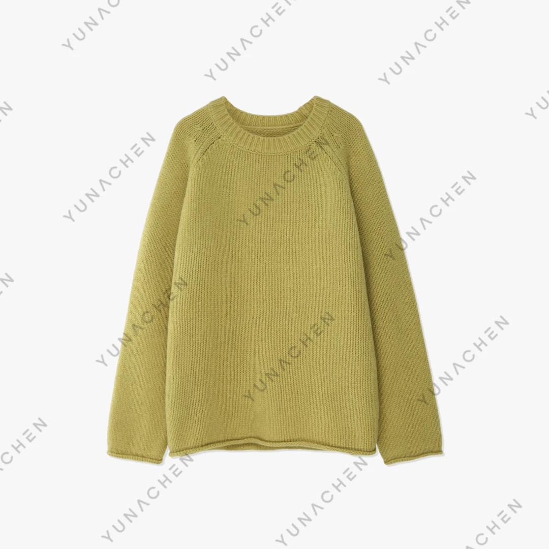 菠萝宝宝【樱草黄】ZJ17 秋冬新款百搭宽松圆领套头针织衫女86-9527
