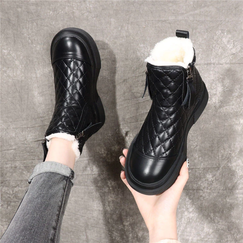 红蜻蜓牌平底雪地靴女冬季东北大棉加厚短筒棉靴防水软底妈妈鞋