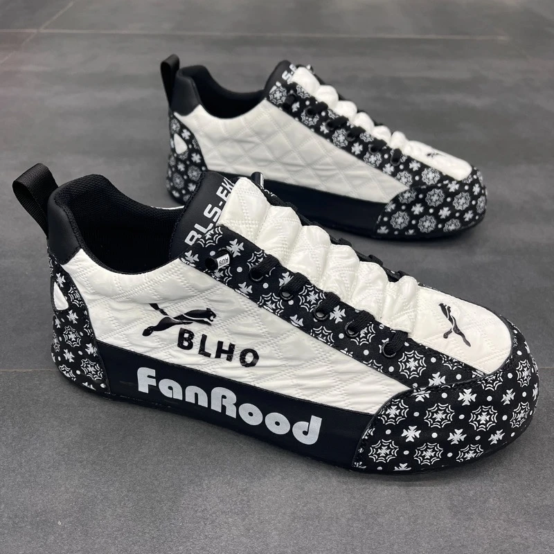 欧美潮牌复古印花老爹鞋2024冬季网红男士百搭一脚蹬包底鞋休闲鞋