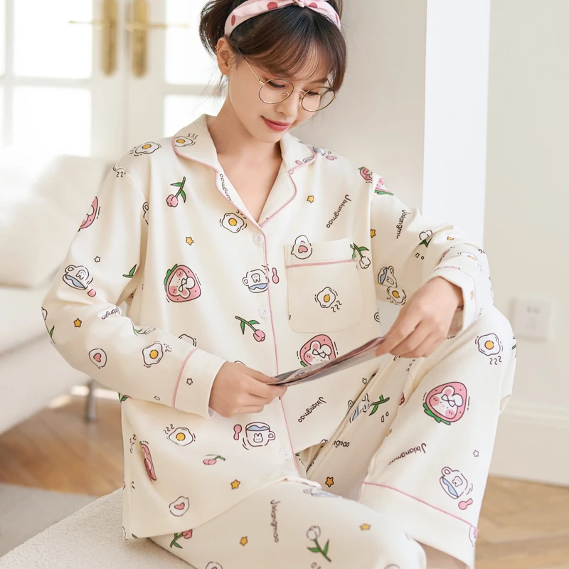 睡衣女春秋长袖2025年新款可爱甜美卡通休闲可外穿家居服两件套装