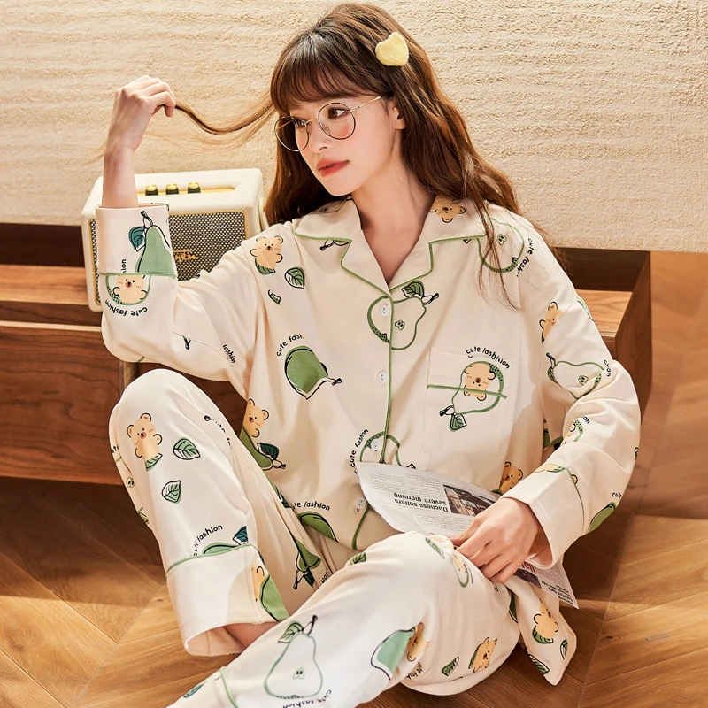 睡衣女春秋款2025年新款可爱甜美长袖秋冬季可外穿大码家居服套装