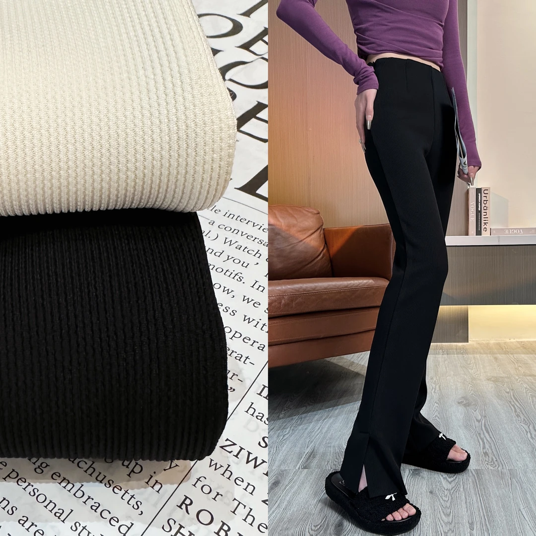 娜比小新加绒加厚时尚拖地裤新款窄版垂感直筒裤显高显腿长女裤