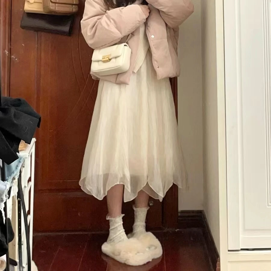 150小矮个子不规则半身裙纱裙145高腰仙女飘逸摆裙内搭网纱中长裙