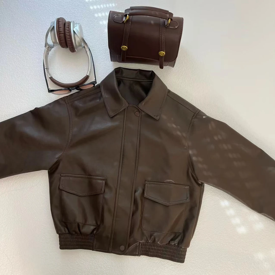 150小个子中高腰小版皮衣复古港风145黑色棕色美拉德穿搭秋季新款