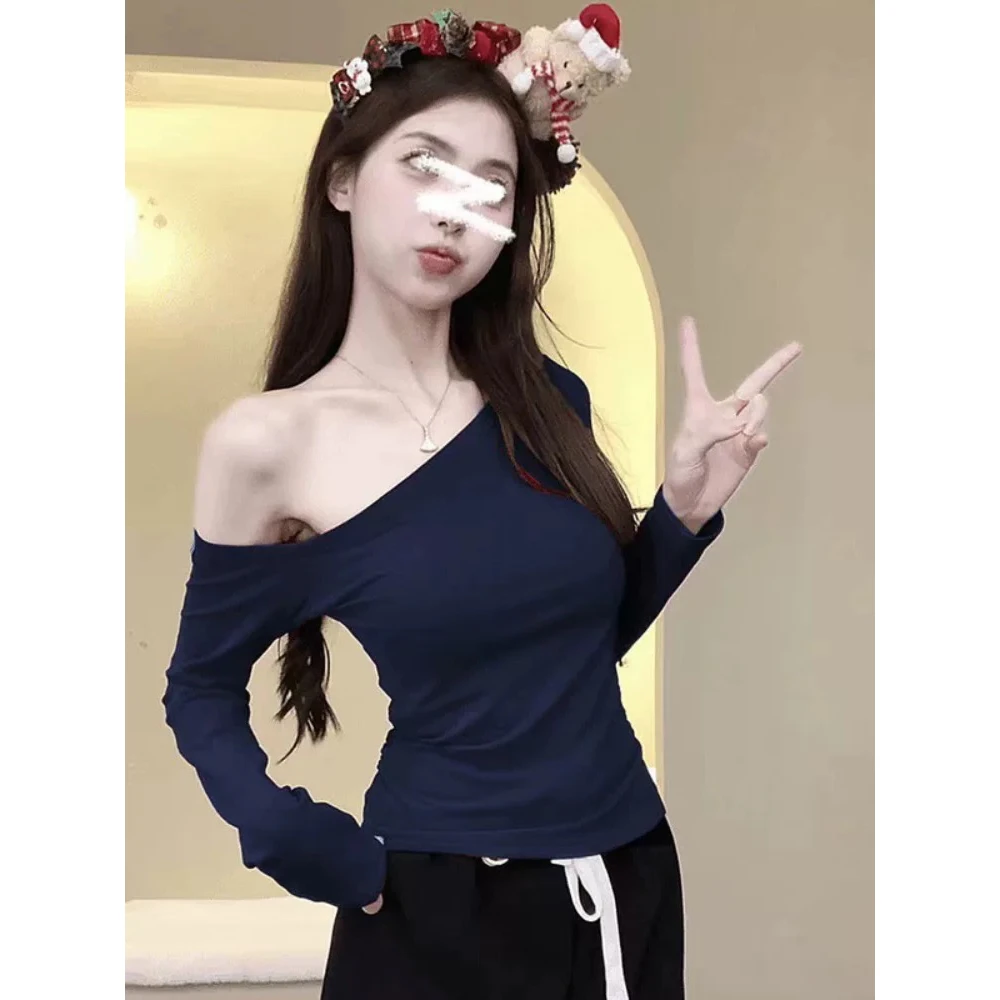 CST辣妹修身显瘦露肩长袖t恤女早秋小众设计感百搭内搭打底衫上衣