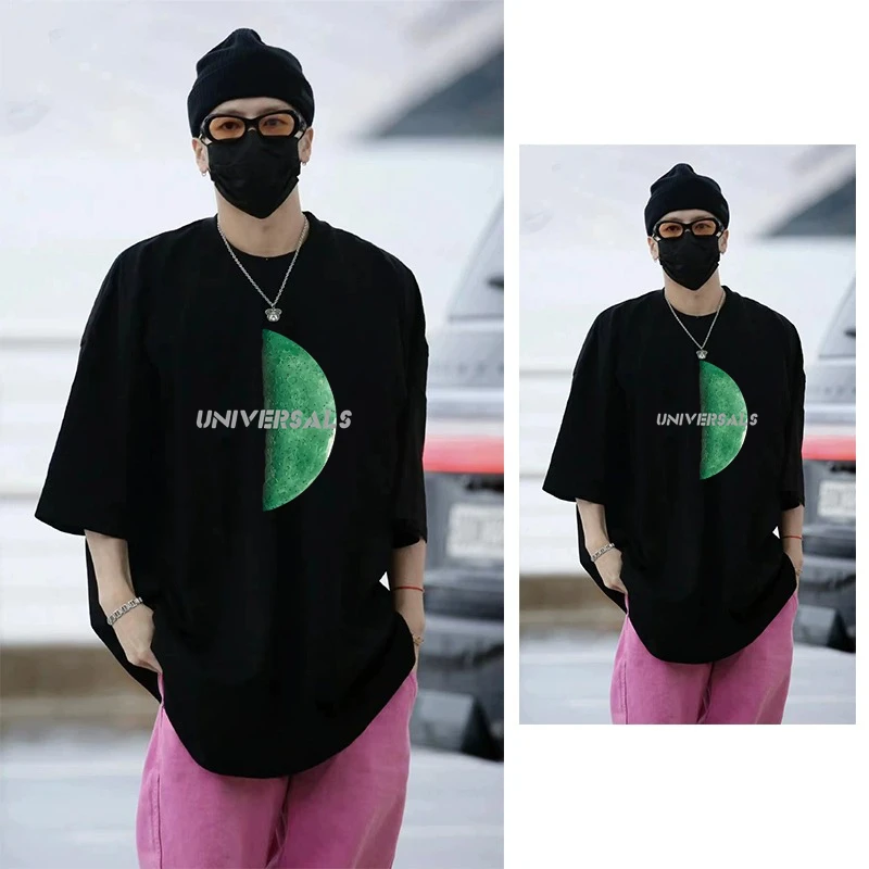 王嘉尔同款男t恤印花短袖美式纯棉圆领夏季宽松半袖大码情侣上衣