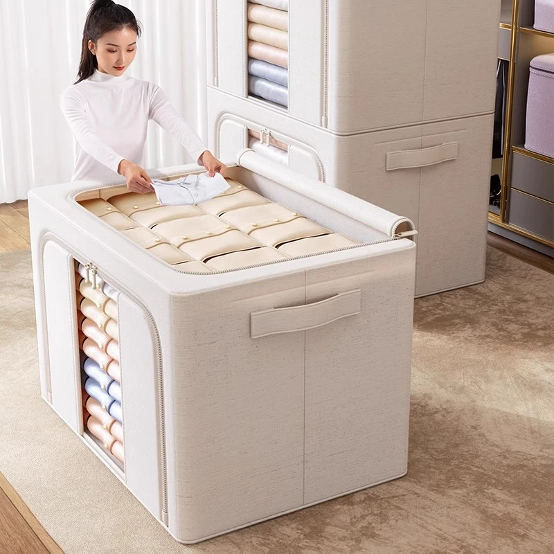 衣物收纳箱棉麻家用升级大容量衣柜装羽绒服衣物整理盒储物筐神器