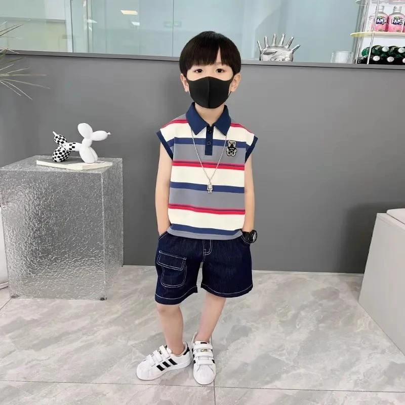 男童夏季渐变丁达尔风无袖套装新款宝宝夏装背心两件套中小童衣服