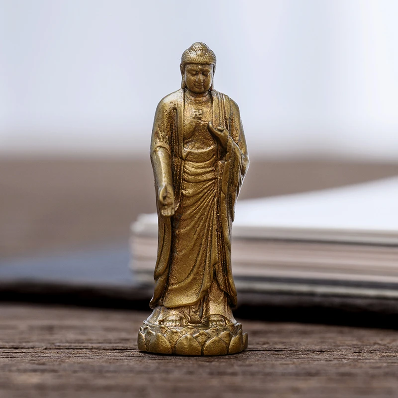 简修行阿弥陀佛接引像小摆件西方三圣站像精致迷你本命佛文创礼品