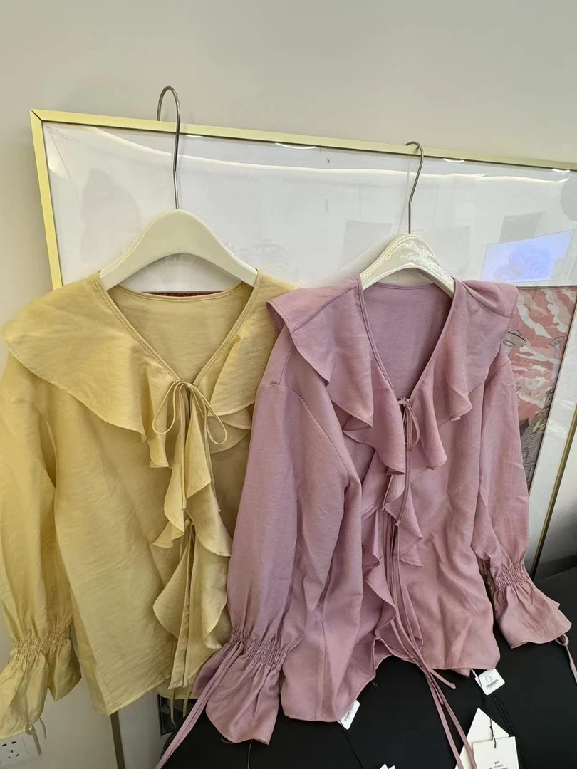 YOI MAGIS【初恋桔梗】莱赛尔天丝系带荷叶边宽松休闲设计感衬衫