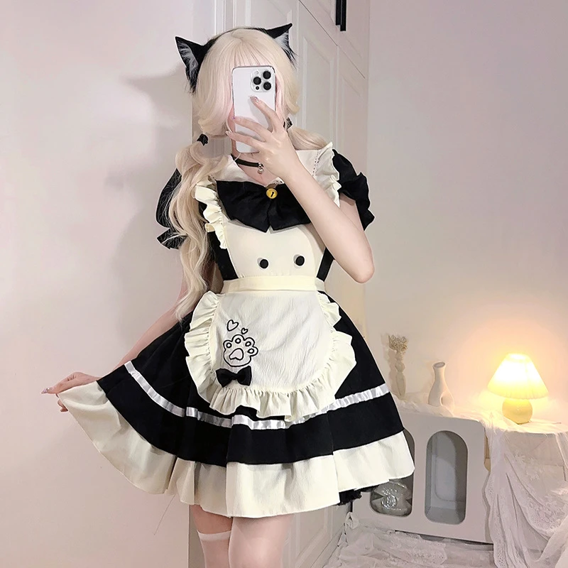 猫咪餐厅可爱op短小女仆lolita连衣裙围裙日系洛丽塔甜美少女新款