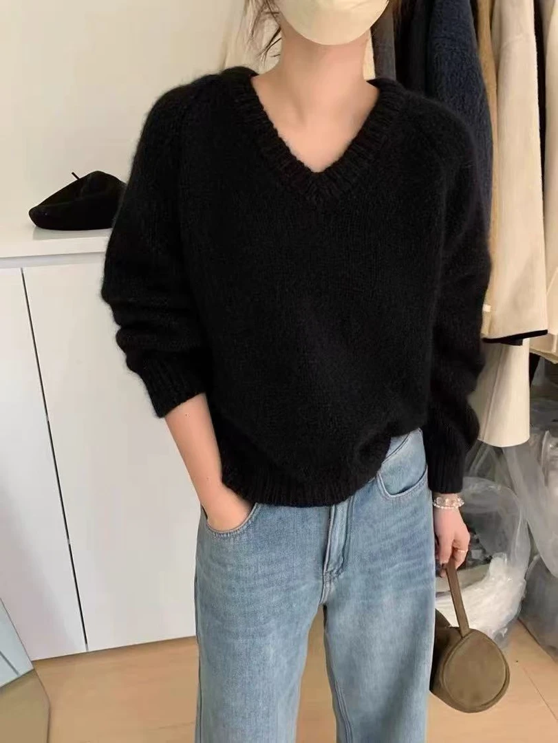 /V领鸟木套头/冬季新款V领洋气显瘦软糯亲肤毛衣女93738