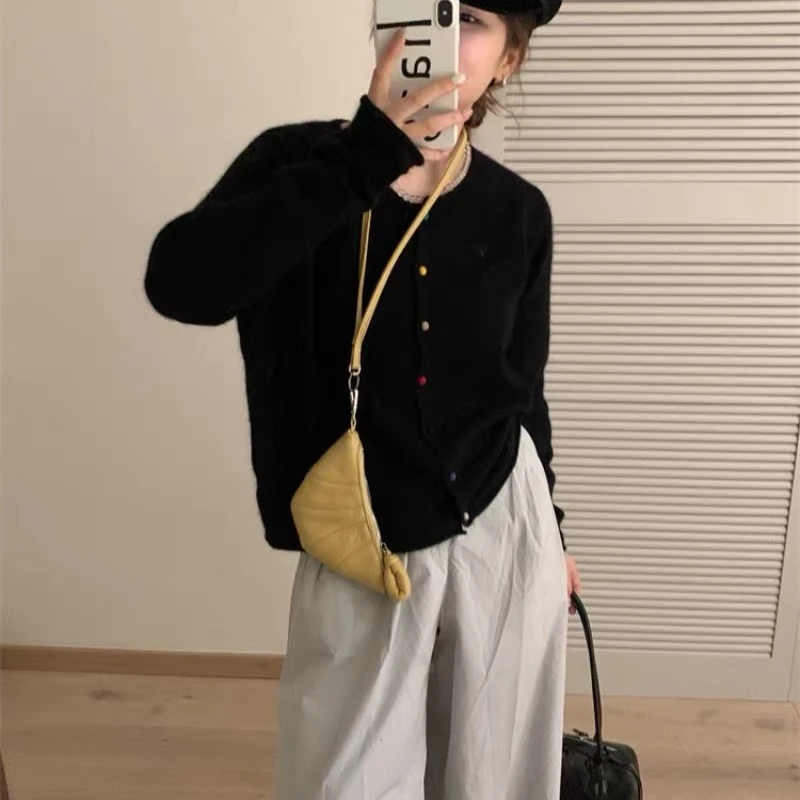 /彩扣/彩色纽扣圆领针织开衫设计感小衫毛衣外套女93379