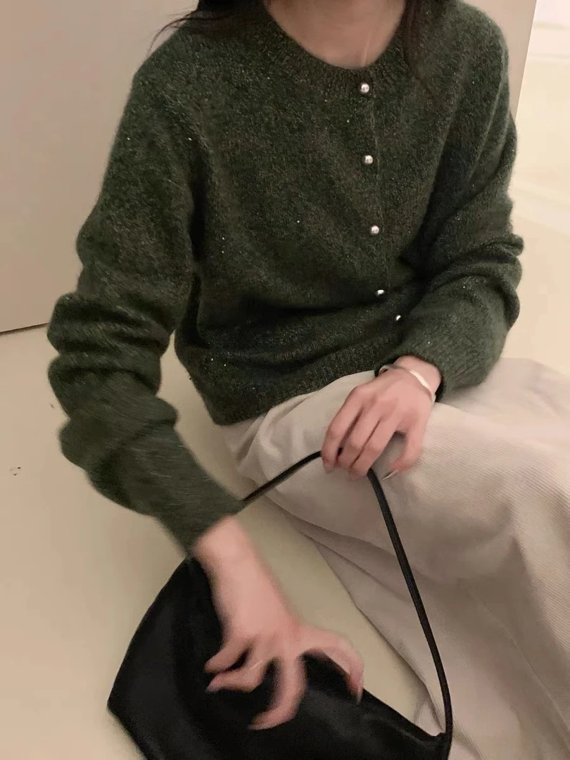 /花绿开衫/亮片花线欧货显瘦宽松软糯针织开衫 93593